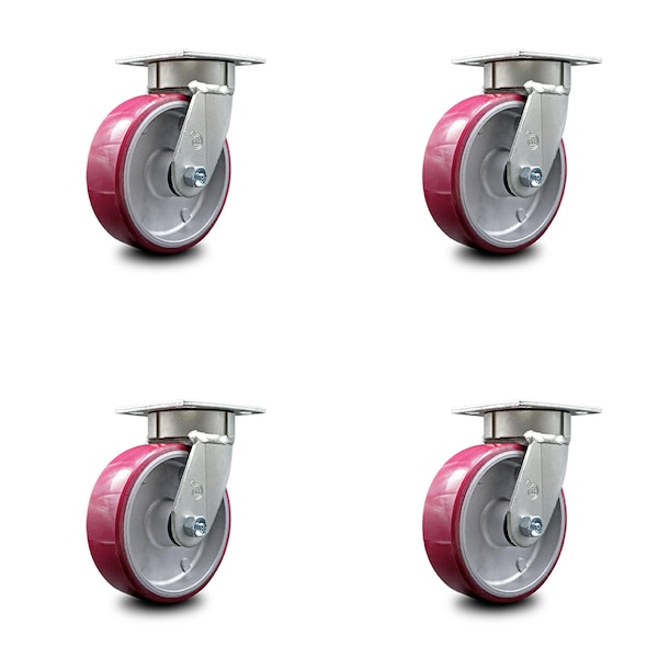 6 Inch Kingpinless Poly on Aluminum Wheel Swivel Top Plate Caster SCC, 4PK